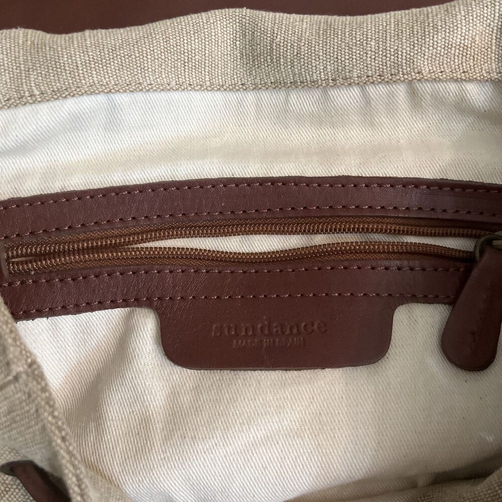 Sundance Canvas Leather Backpack Brown Beige Bag School Travel Adjustable - Picture 6 of 10
